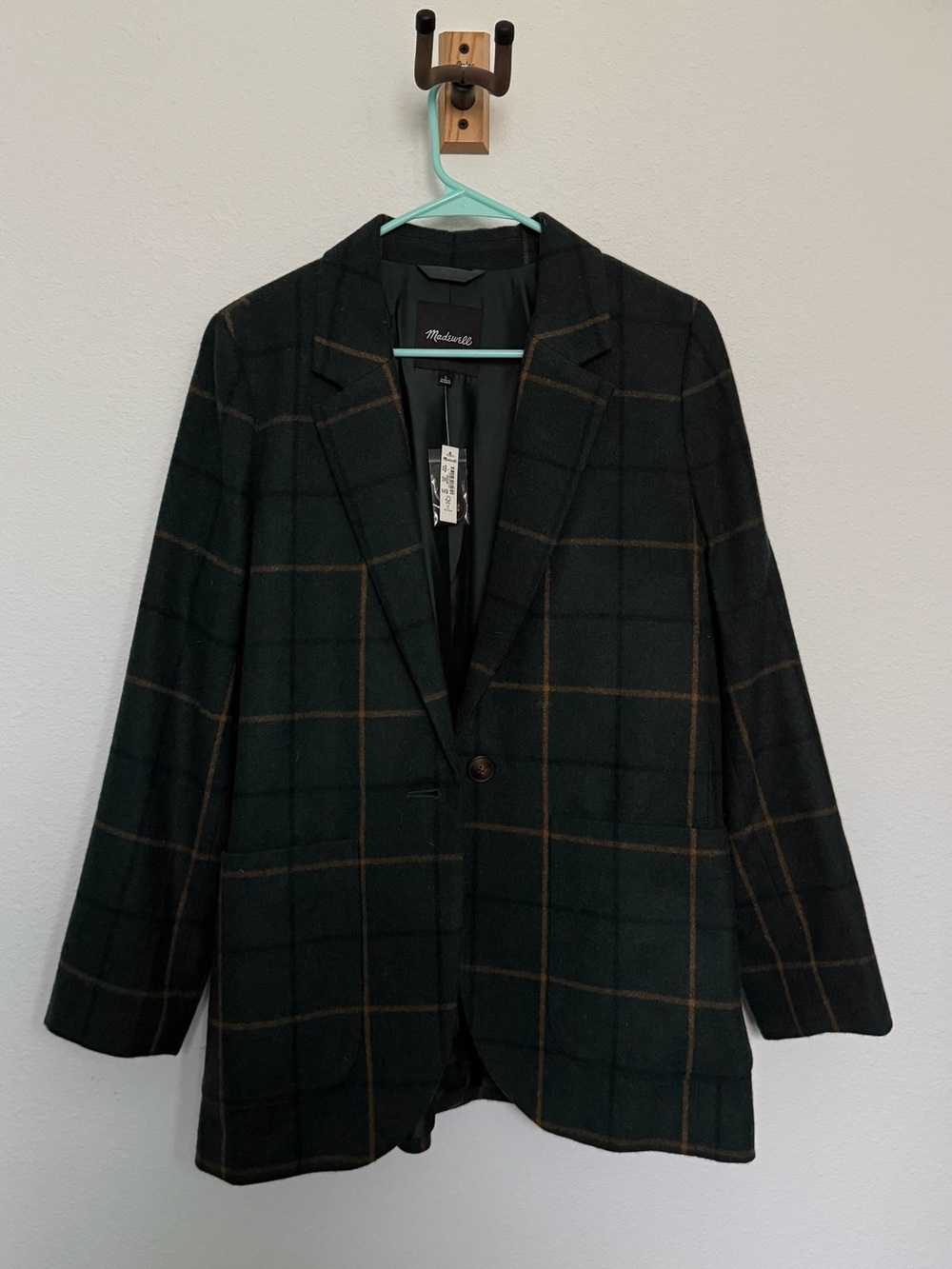 Dark Green Windowpane Wool-Blend Blazer